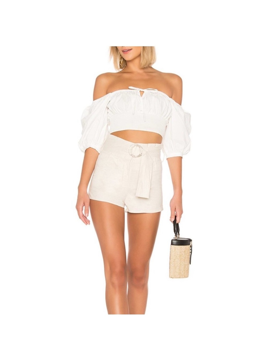 Tularosa High-Waist Belted Linen Blend Shorts in Cream